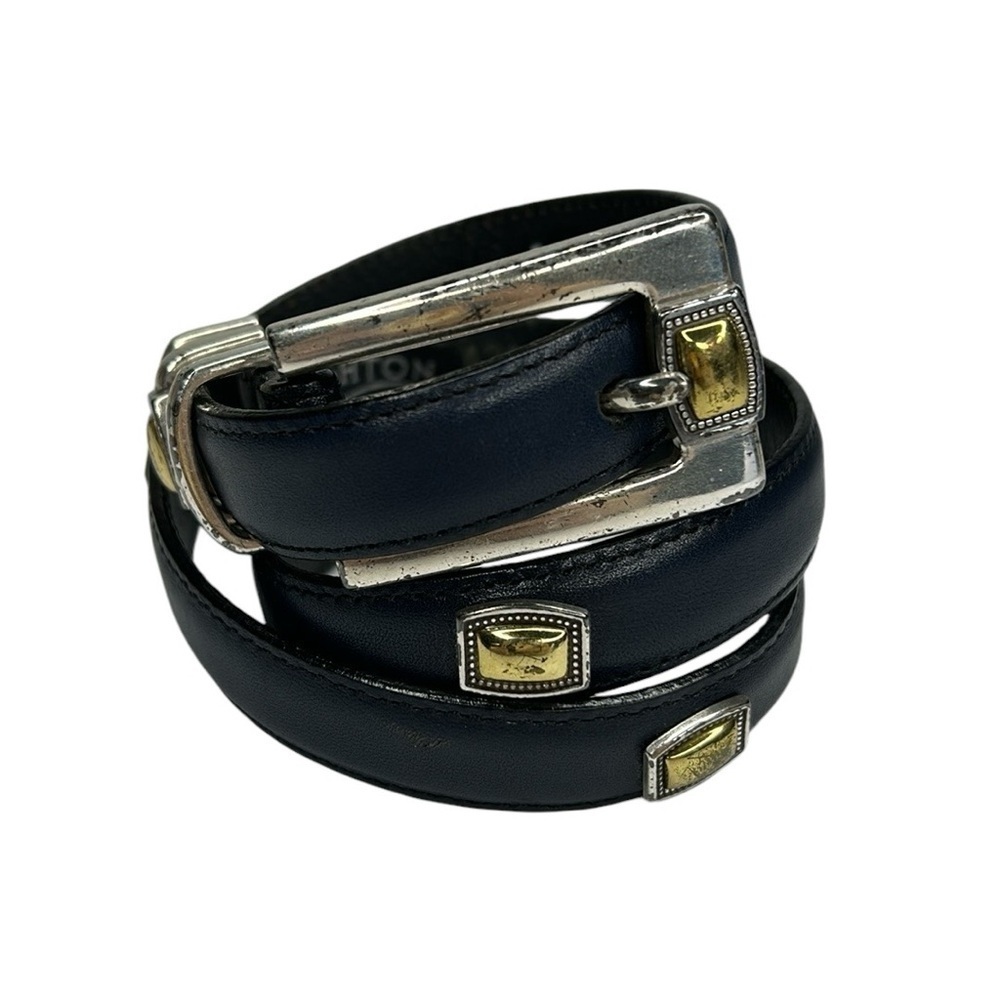 Brighton Silver and Gold Hardware Navy Belt Size M